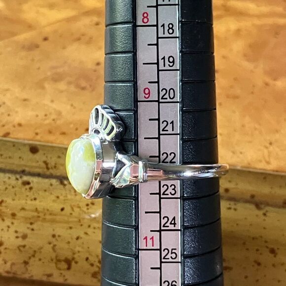 Natural Connemara Marble Sterling Silver Claddagh Ring - Picture 8 of 9